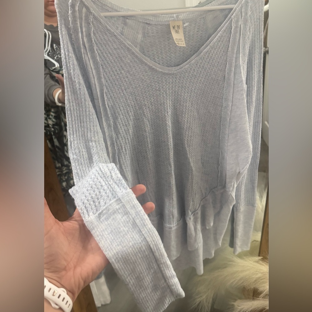 FREE PEOPLE Catalina Thermal Long Sleeve Top- Sky Blue - Picture 4 of 6